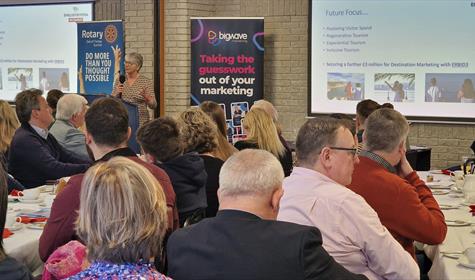 Carolyn Custerson, the CEO of English Riviera BID Company, presents destination marketing update for 2025 to the Torbay Business Forum breakfast meeting, March 2025.