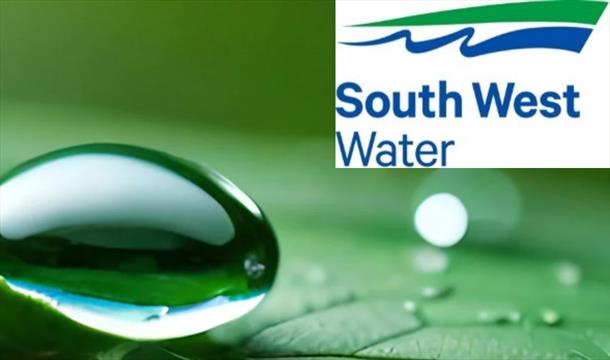 a drop of water on a leaf, with the South West Water logo