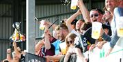 Home supporters celebrating, Exeter Chiefs Rugby Union, Sandy Park, Exeter, Devon