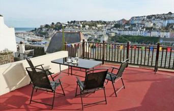 Outside seating with view, Harbour Watch, 48 Prospect Road, Brixham, Devon